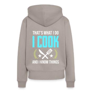 kochen koch - Frauen Premium Bio Hoodie - Taupe - Hinten - Julia (174cm)