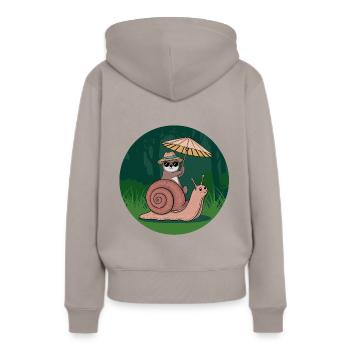 Drôle de loutre avec parasol assis sur l’escargot - Sweat à capuche Premium bio Femme - taupe - Dos - Julia (174cm)