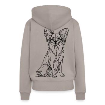 Papillon Hund - Line Art Design - Frauen Premium Bio Hoodie - Taupe - Hinten - Julia (174cm)