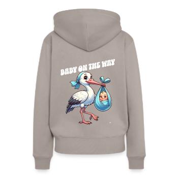 Expectant mother Stork brings the beautiful news - Women’s Premium Organic Hoodie - taupe - Back - Julia (174cm)