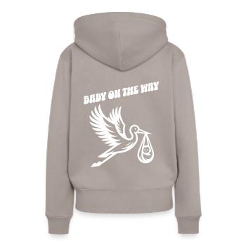 Expectant mother Stork brings the beautiful news - Women’s Premium Organic Hoodie - taupe - Back - Julia (174cm)