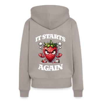 It Starts Again Periode Menstruation Erdbeerwoche - Frauen Premium Bio Hoodie - Taupe - Hinten - Julia (174cm)