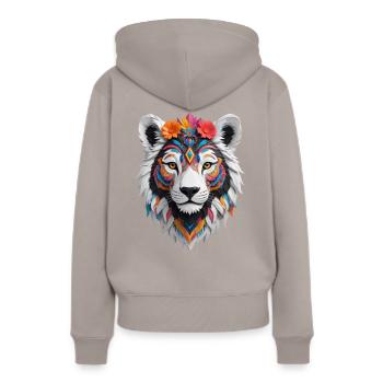 Colorful wild Cat - Frauen Premium Bio Hoodie - Taupe - Hinten - Julia (174cm)