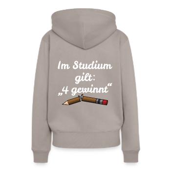 Dans l'étude s'applique: 4 victoires - énonciation drôle - Sweat à capuche Premium bio Femme - taupe - Dos - Julia (174cm)