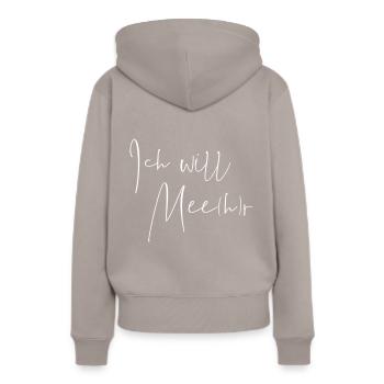 Ich will Mee(h)r – Urlaub Sommer Meer - Frauen Premium Bio Hoodie - Taupe - Hinten - Julia (174cm)