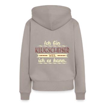 klugscheißer weil ich es kann - Frauen Premium Bio Hoodie - Taupe - Hinten - Julia (174cm)