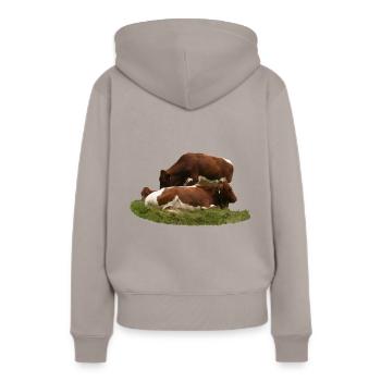 Les bovins Pinzgau sont robustes et résistants - Sweat à capuche Premium bio Femme - taupe - Dos - Julia (174cm)