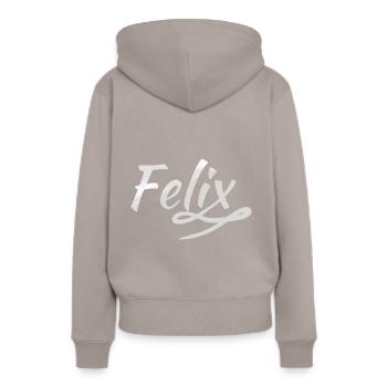 Felix als Vorname - Frauen Premium Bio Hoodie - Taupe - Hinten - Julia (174cm)