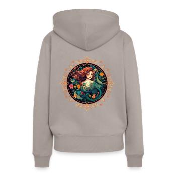 Sirène colorée - Sweat à capuche Premium bio Femme - taupe - Dos - Julia (174cm)