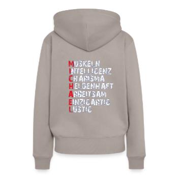 Michael - Frauen Premium Bio Hoodie - Taupe - Hinten - Julia (174cm)