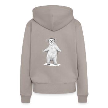 Eisbär, der mit Comic-Helmen tanzt - Frauen Premium Bio Hoodie - Taupe - Hinten - Julia (174cm)