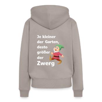 Garten Zwerg - Frauen Premium Bio Hoodie - Taupe - Hinten - Julia (174cm)