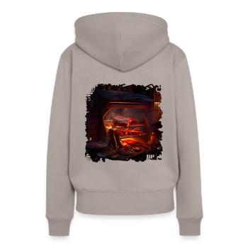 Quand je grille, j’ai des envies de viande - Sweat à capuche Premium bio Femme - taupe - Dos - Julia (174cm)