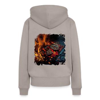 Fleisch ist eine wichtige Protein-Quelle - Frauen Premium Bio Hoodie - Taupe - Hinten - Julia (174cm)