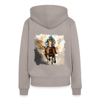 Les majestueux pur-sang et leurs cavaliers - Sweat à capuche Premium bio Femme - taupe - Dos - Julia (174cm)
