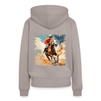 Chevaux dans les courses de galop et les courses de trot - Sweat à capuche Premium bio Femme - taupe - Dos - Julia (174cm)