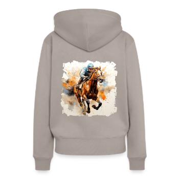 Cheval et jockey sur l’hippodrome - Sweat à capuche Premium bio Femme - taupe - Dos - Julia (174cm)