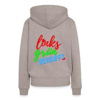 links grün versifft - Frauen Premium Bio Hoodie - Taupe - Hinten - Julia (174cm)