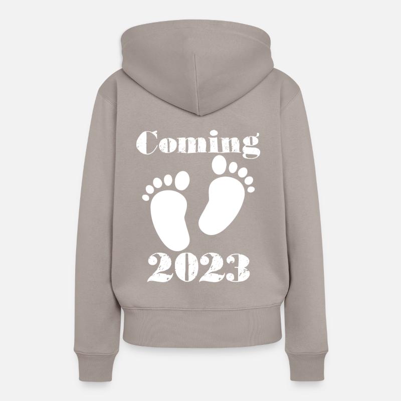 Bébé arrive 2023, Grossesse Enceinte - Sweat à capuche Premium bio Femme - taupe