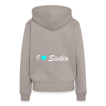 Sicile - Sweat à capuche Premium bio Femme - taupe - Dos - Julia (174cm)
