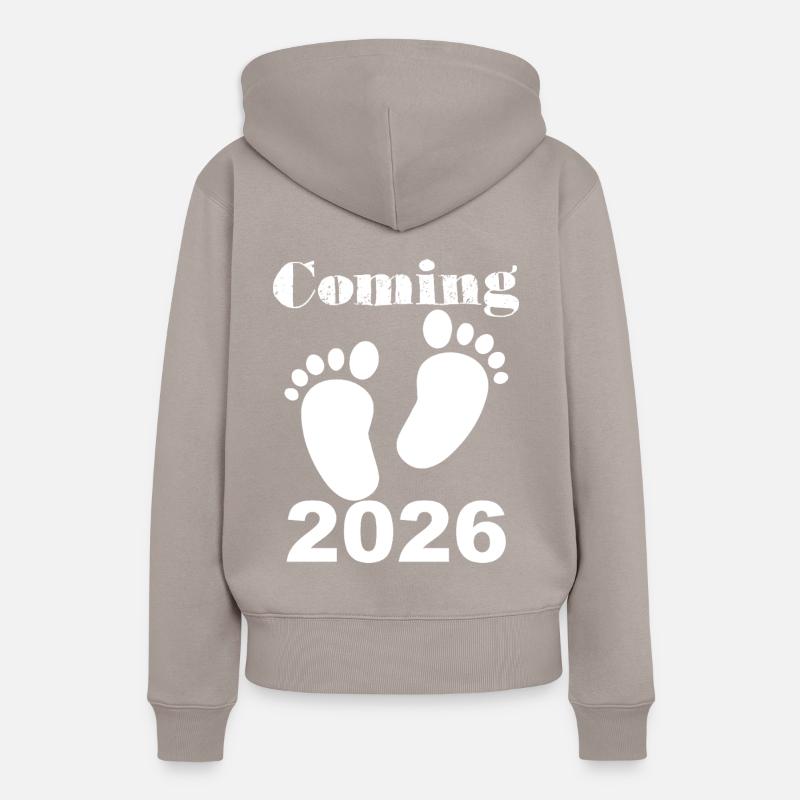 Annonce joyeuse bébé 2026 - Sweat à capuche Premium bio Femme - taupe