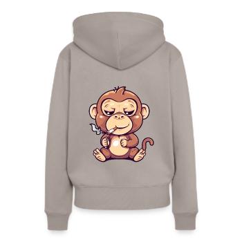 Affe Raucher Smoke Joint - Frauen Premium Bio Hoodie - Taupe - Hinten - Julia (174cm)