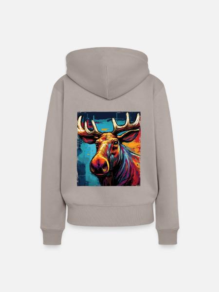 Elch Portrait - Frauen Premium Bio Hoodie - Taupe
