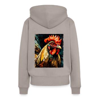 Hahn Portrait - Frauen Premium Bio Hoodie - Taupe - Hinten - Julia (174cm)