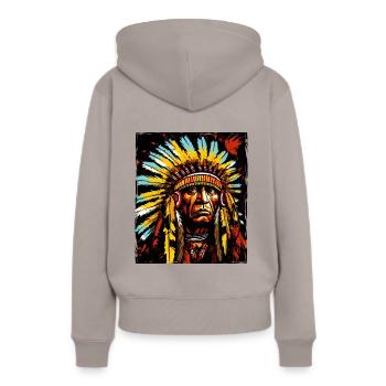 Chef indien apache - Sweat à capuche Premium bio Femme - taupe - Dos - Julia (174cm)
