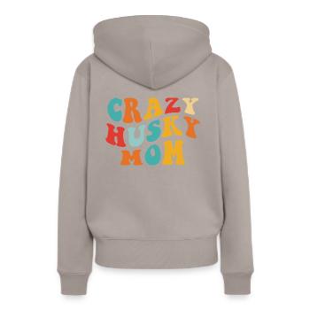 Crazy Husky Mom - Geschenk für Frauchen - Frauen Premium Bio Hoodie - Taupe - Hinten - Julia (174cm)