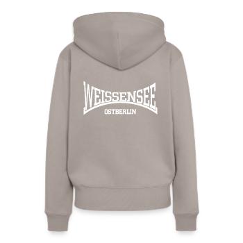 Weissensee Ostberlin - Frauen Premium Bio Hoodie - Taupe - Hinten - Julia (174cm)