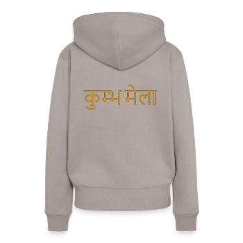 Inde Festival Kumbah Mela Sanskrit 2 - Sweat à capuche Premium bio Femme - taupe - Dos - Julia (174cm)