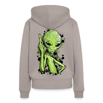 Extraterrestre avec illustration du doigt du milieu - Sweat à capuche Premium bio Femme - taupe - Dos - Julia (174cm)