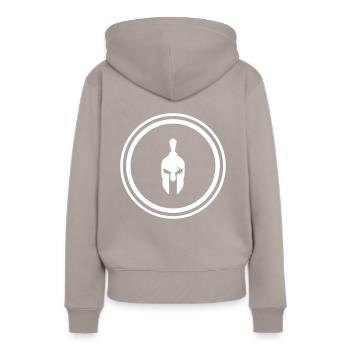 Spartaner Helm - Frauen Premium Bio Hoodie - Taupe - Hinten - Julia (174cm)