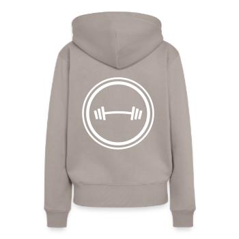 Hantel Gewichte Fitness - Frauen Premium Bio Hoodie - Taupe - Hinten - Julia (174cm)
