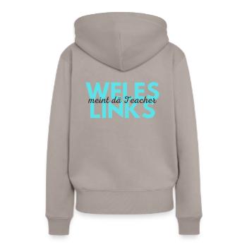 weles links 2 - Frauen Premium Bio Hoodie - Taupe - Hinten - Julia (174cm)