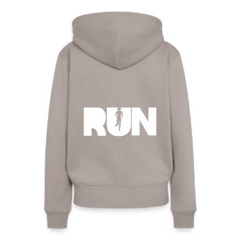 RUN - Sweat à capuche Premium bio Femme - taupe - Dos - Julia (174cm)
