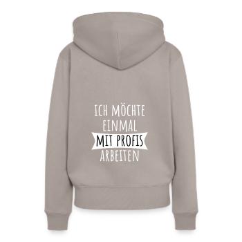 travail profession dit drôle - Sweat à capuche Premium bio Femme - taupe - Dos - Julia (174cm)