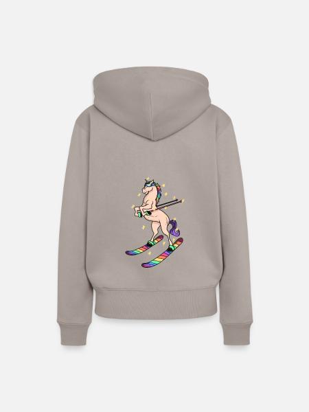 Einhorn auf Ski Skifahrer Alpen Winter Geschenk - Frauen Premium Bio Hoodie - Taupe