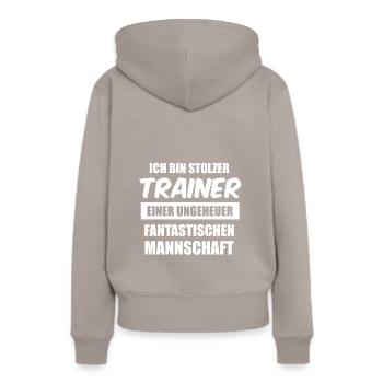 Lustiges Trainer Geschenk Manschafts Shirt - Frauen Premium Bio Hoodie - Taupe - Hinten - Julia (174cm)