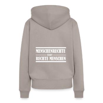 Herz statt Hetze - Frauen Premium Bio Hoodie - Taupe - Hinten - Julia (174cm)