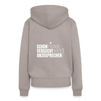 T-Shirt Anmache Verführen Aufreißer Sex Ansprechen - Frauen Premium Bio Hoodie - Taupe - Hinten - Julia (174cm)