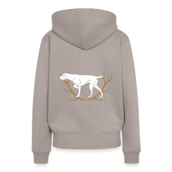 Deutsch Drahthaar - Geweih - Frauen Premium Bio Hoodie - Taupe - Hinten - Julia (174cm)