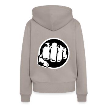 Faust Schwarz und Weiß - Frauen Premium Bio Hoodie - Taupe - Hinten - Julia (174cm)