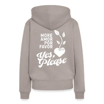 Chemise de déclaration : Plus de faveur – Oui s’il vous plaît - Sweat à capuche Premium bio Femme - taupe - Dos - Julia (174cm)