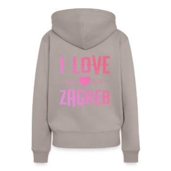J’aime Zagreb - Sweat à capuche Premium bio Femme - taupe - Dos - Julia (174cm)