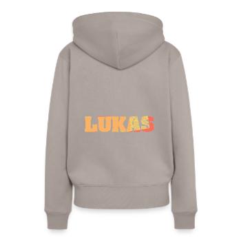 Lukas - Frauen Premium Bio Hoodie - Taupe - Hinten - Julia (174cm)