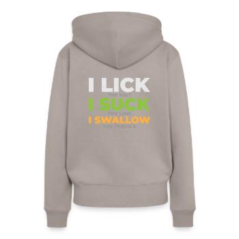 lécher sucer avaler - Sweat à capuche Premium bio Femme - taupe - Dos - Julia (174cm)