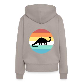 Brontosaurus - Frauen Premium Bio Hoodie - Taupe - Hinten - Julia (174cm)