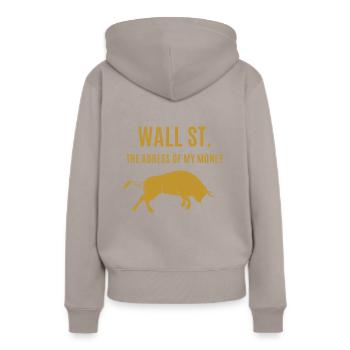 Wall Street - The Address Of My Money - Gold - Frauen Premium Bio Hoodie - Taupe - Hinten - Julia (174cm)